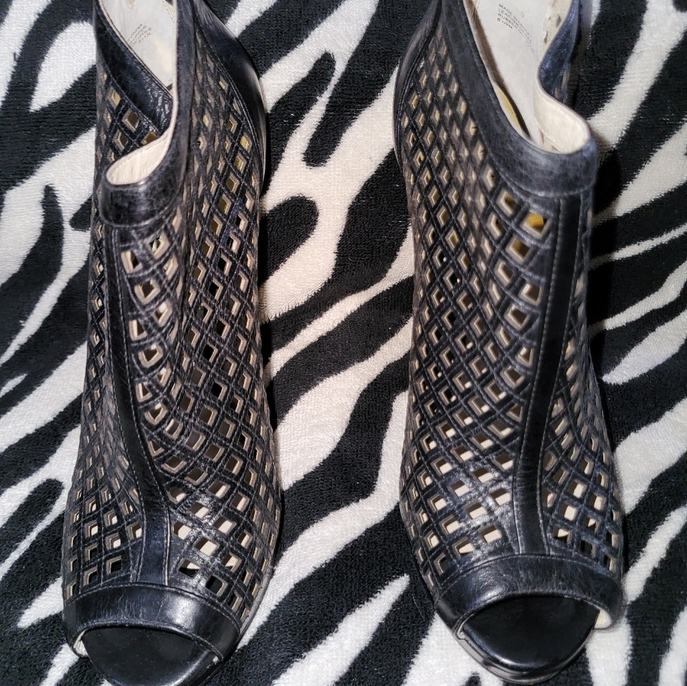 Women's (Black Leather Peforated Peeptoe Leather Booties) By Michael Kor's